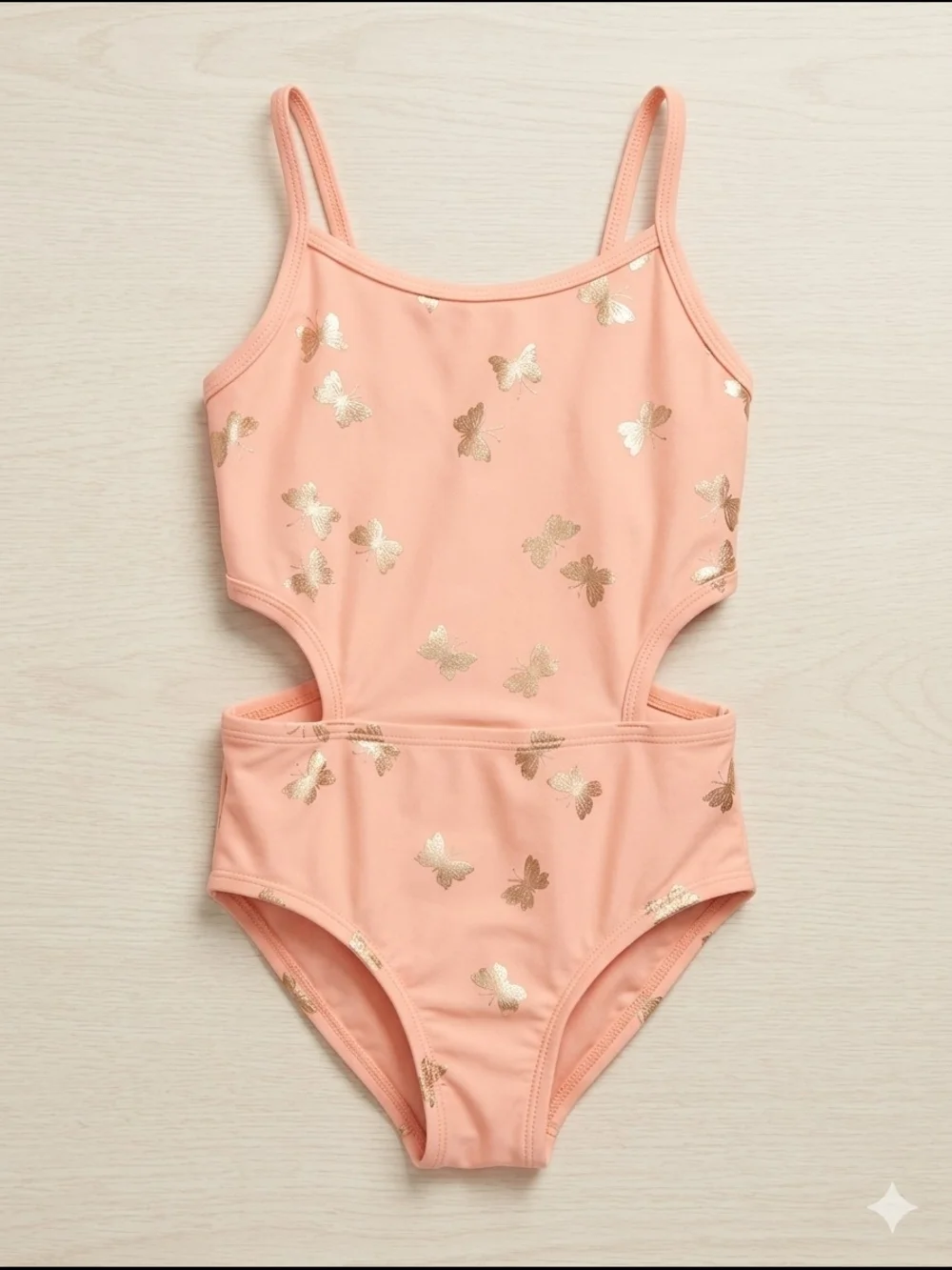 Osh Kosh B'gosh Girls Pink Peach Butterfly Foil Shimmer Swimwear 7 Cut Out